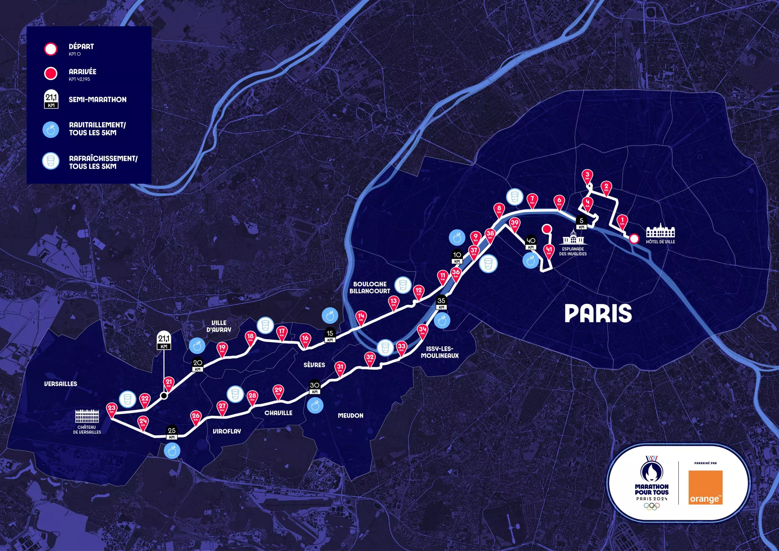 Parcours  Marathon des JO de Paris 2024